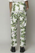 Leaf Print Handspun Handwoven Cotton Pant Ivory