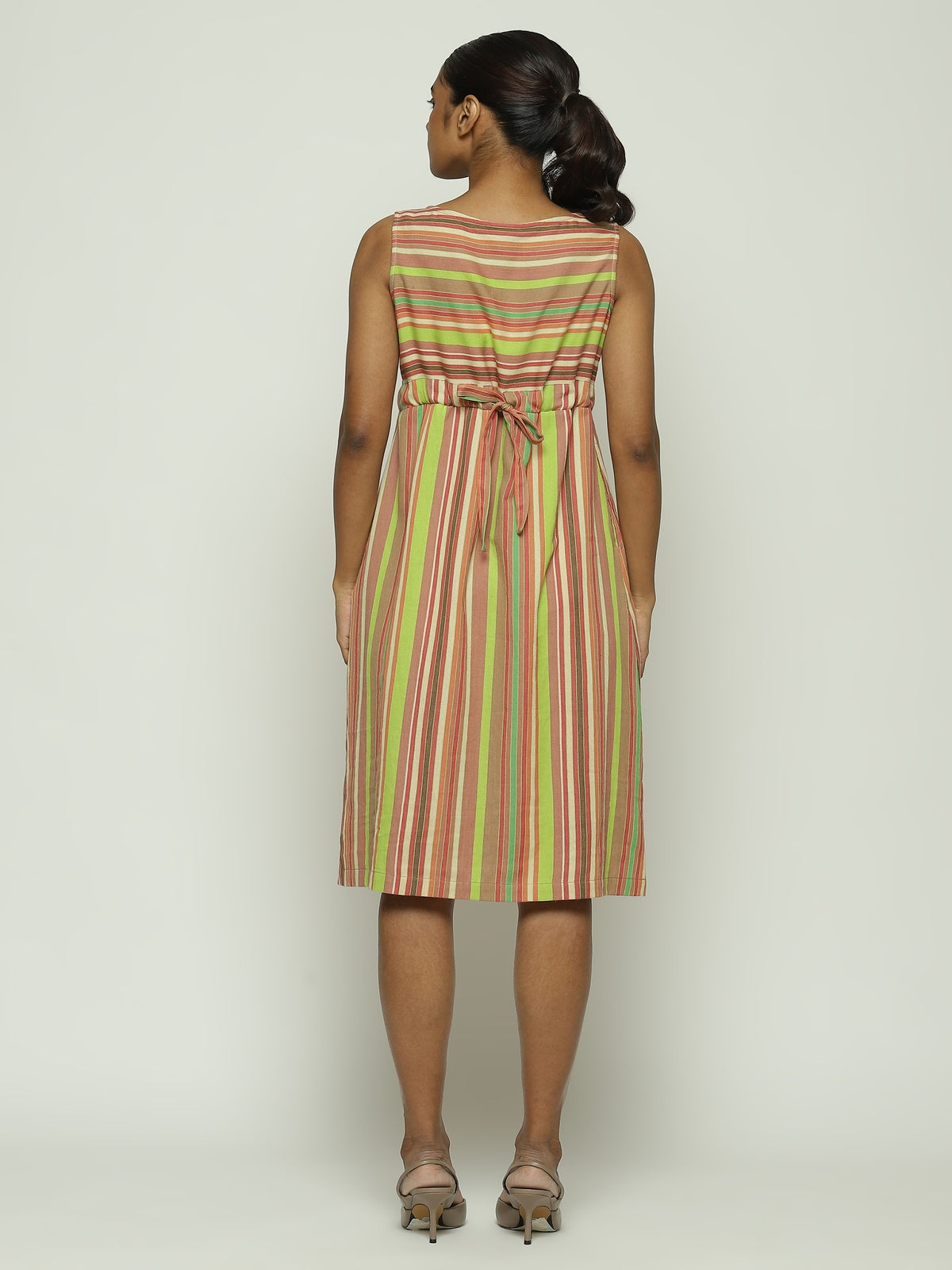 Green Multicolour Woven Stripes Dress