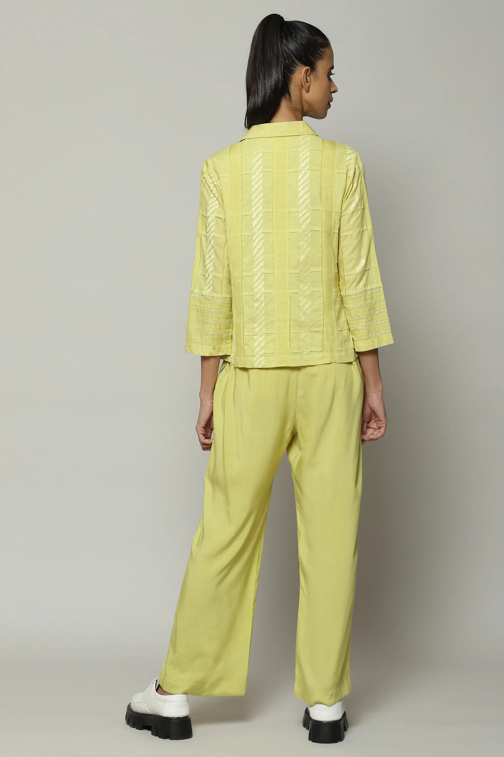 Patchwork Embroidered Cambric Shirt Lime
