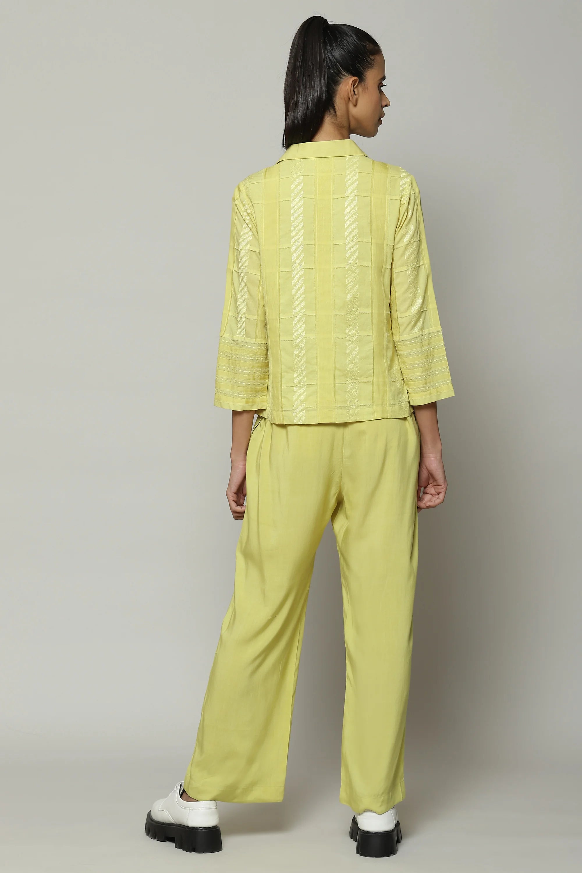 Patchwork Embroidered Cambric Shirt Lime