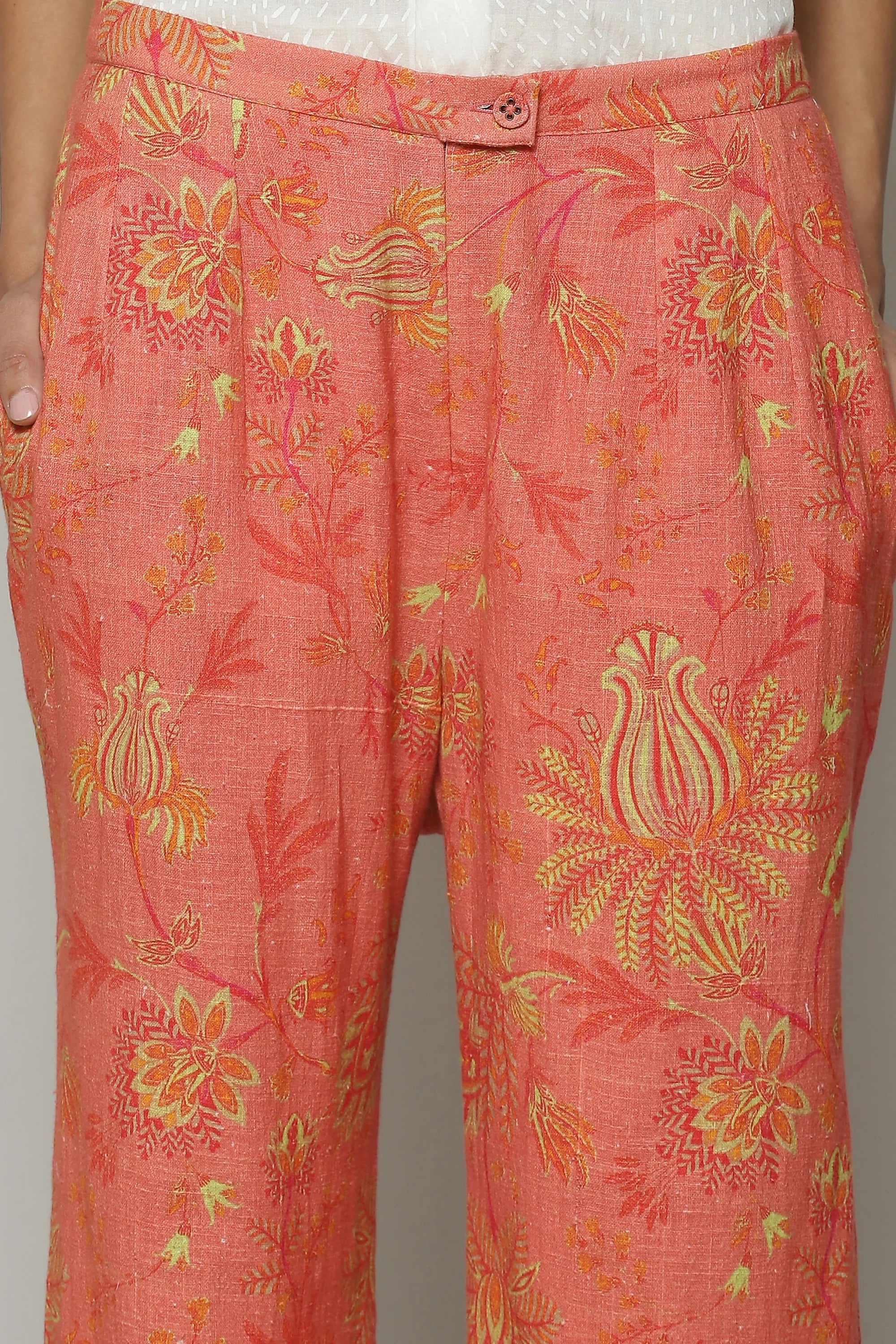 Chintz Print Handspun Handwoven Cotton Pant Pink