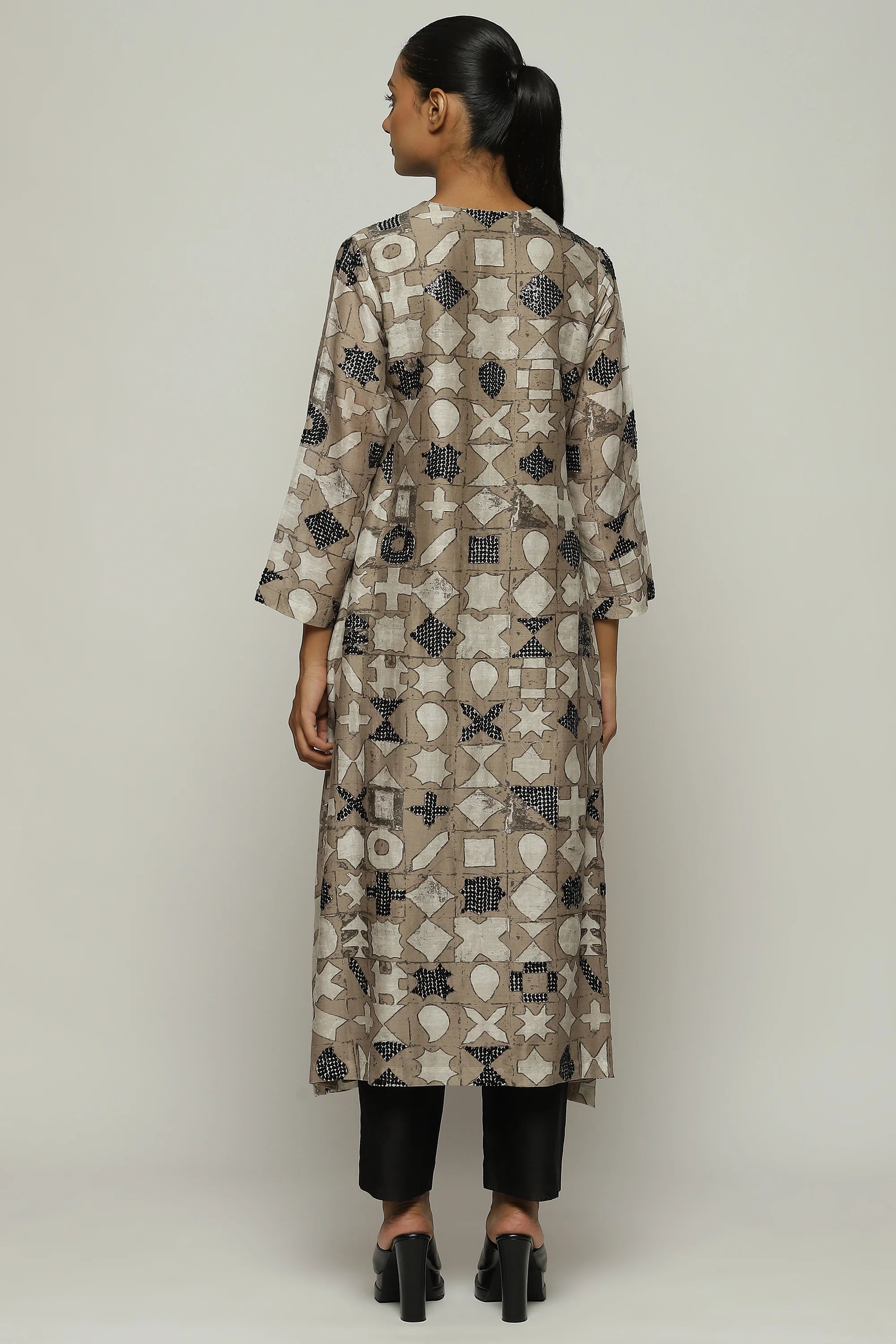 Symbol Print  & Sequins Dress