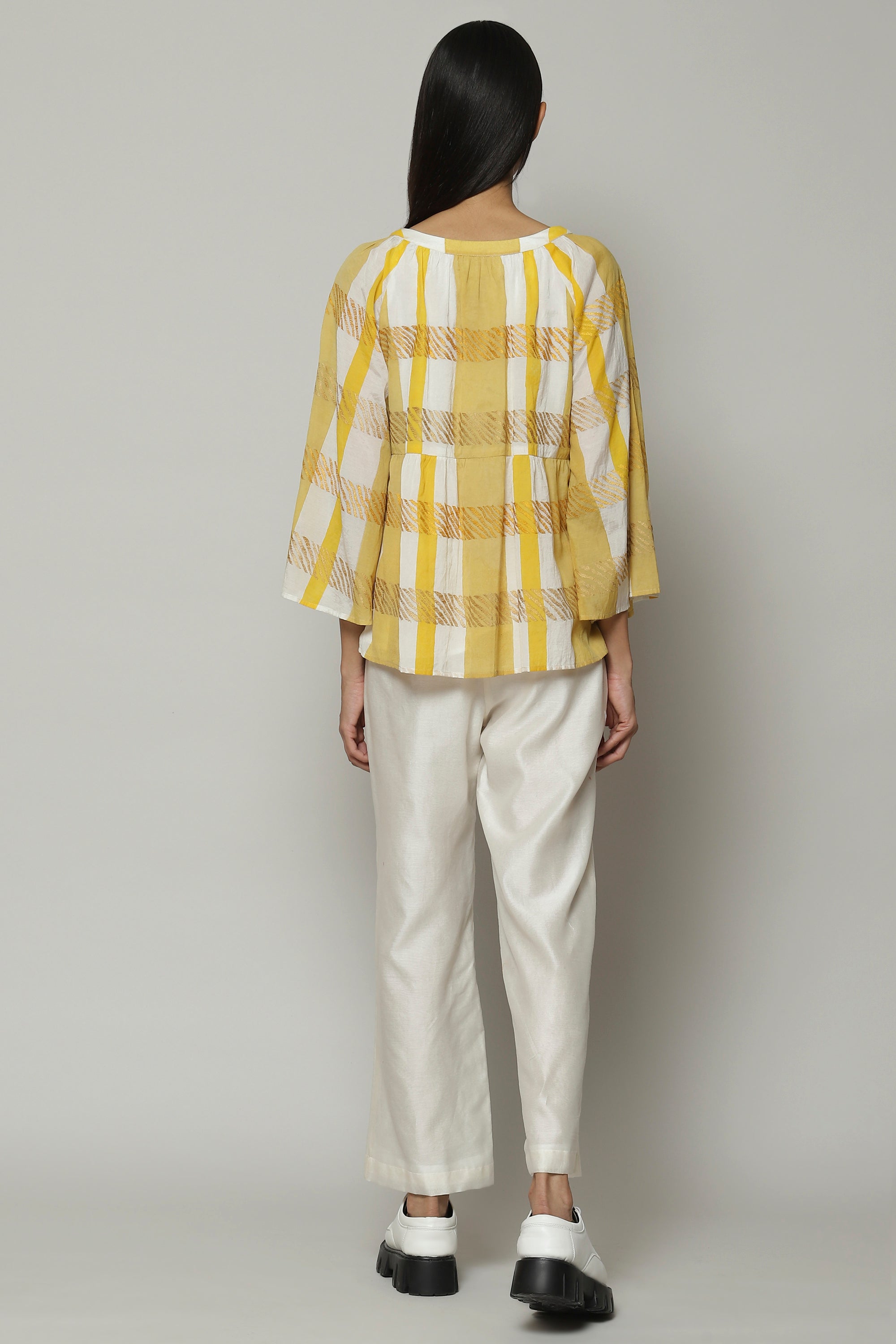 Block Printed Embroiered Luxe Voile Top Apricot