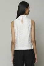 Fern Crewel Embroidered Silk X Cotton Top Ivory