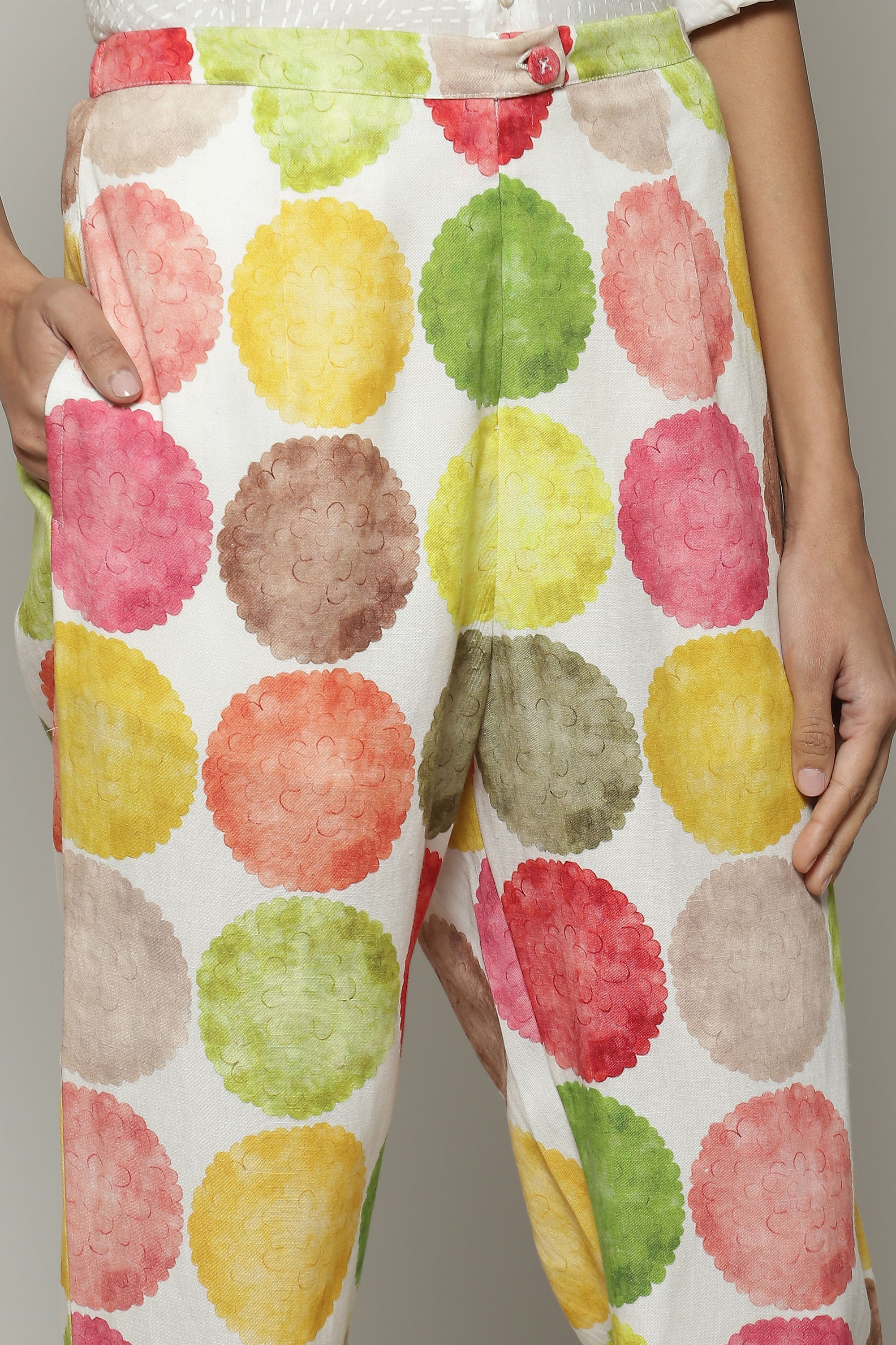 Chrysantheum Print Tencel X Flax Pant Multicolour