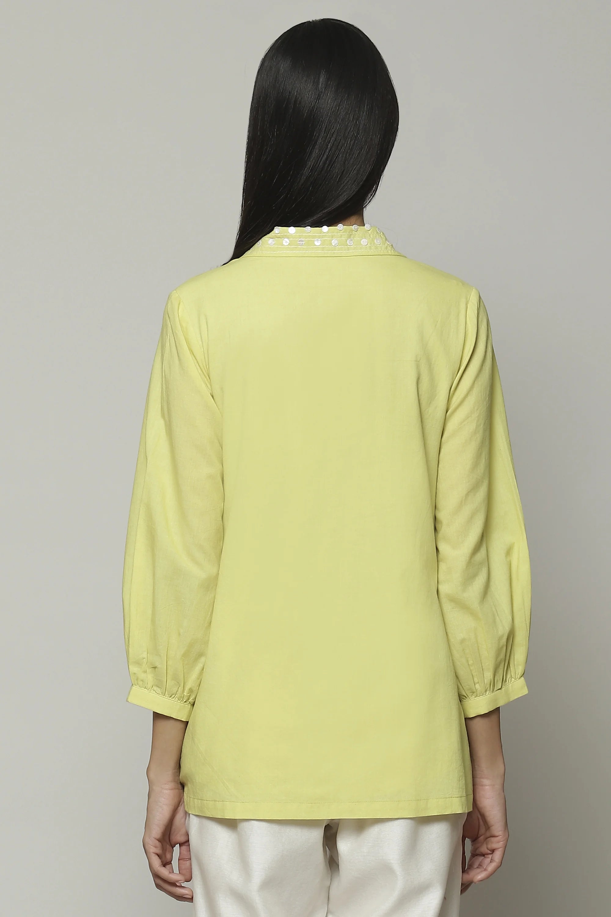 Mother Of Pearl Embroidered Cambric Shirt Lime