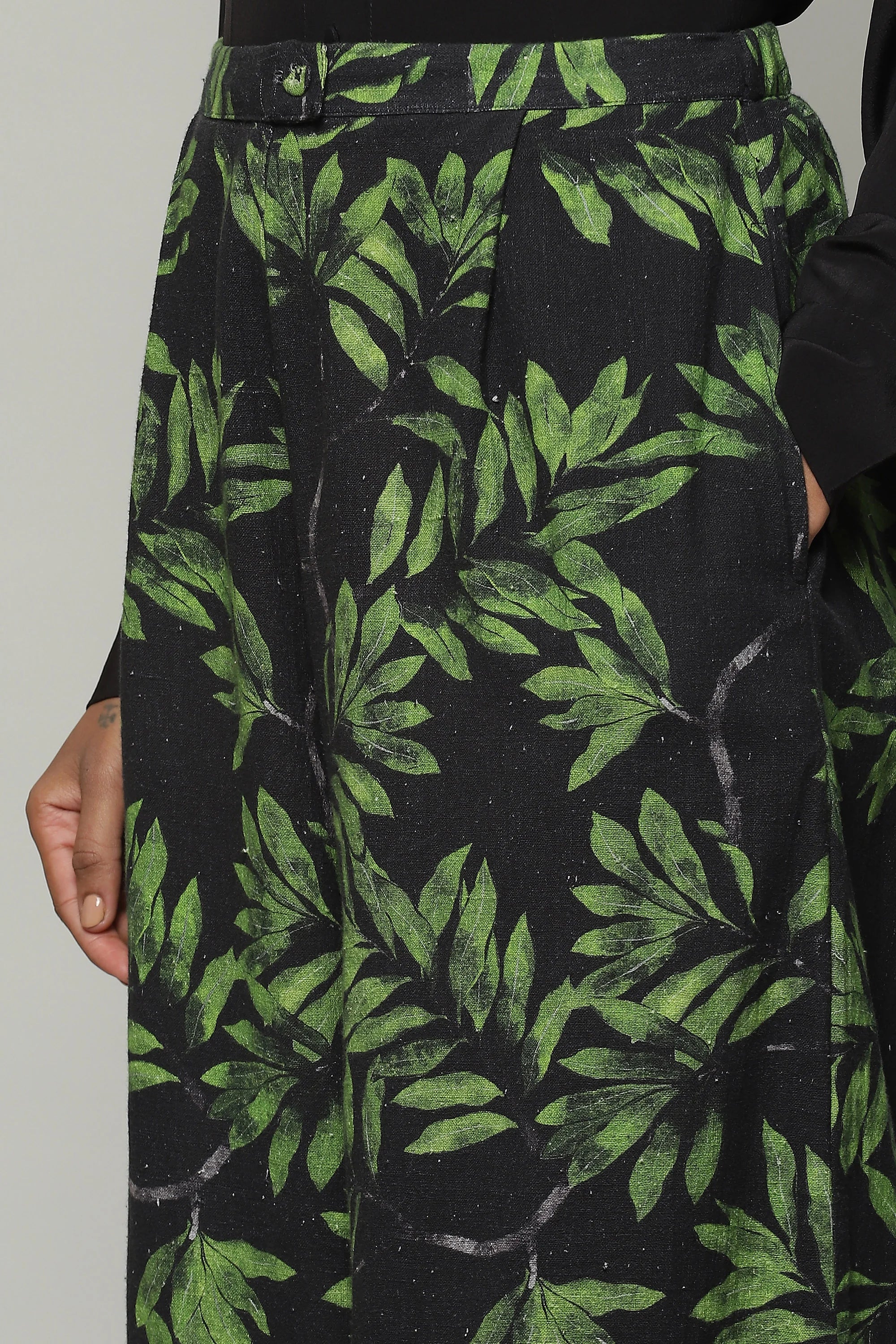 Leaf Print Handspun Handwoven Cotton Pallazo Pant