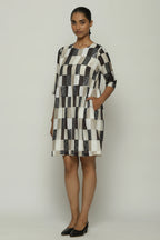Print & Sequins Blocks (B/W) Dress