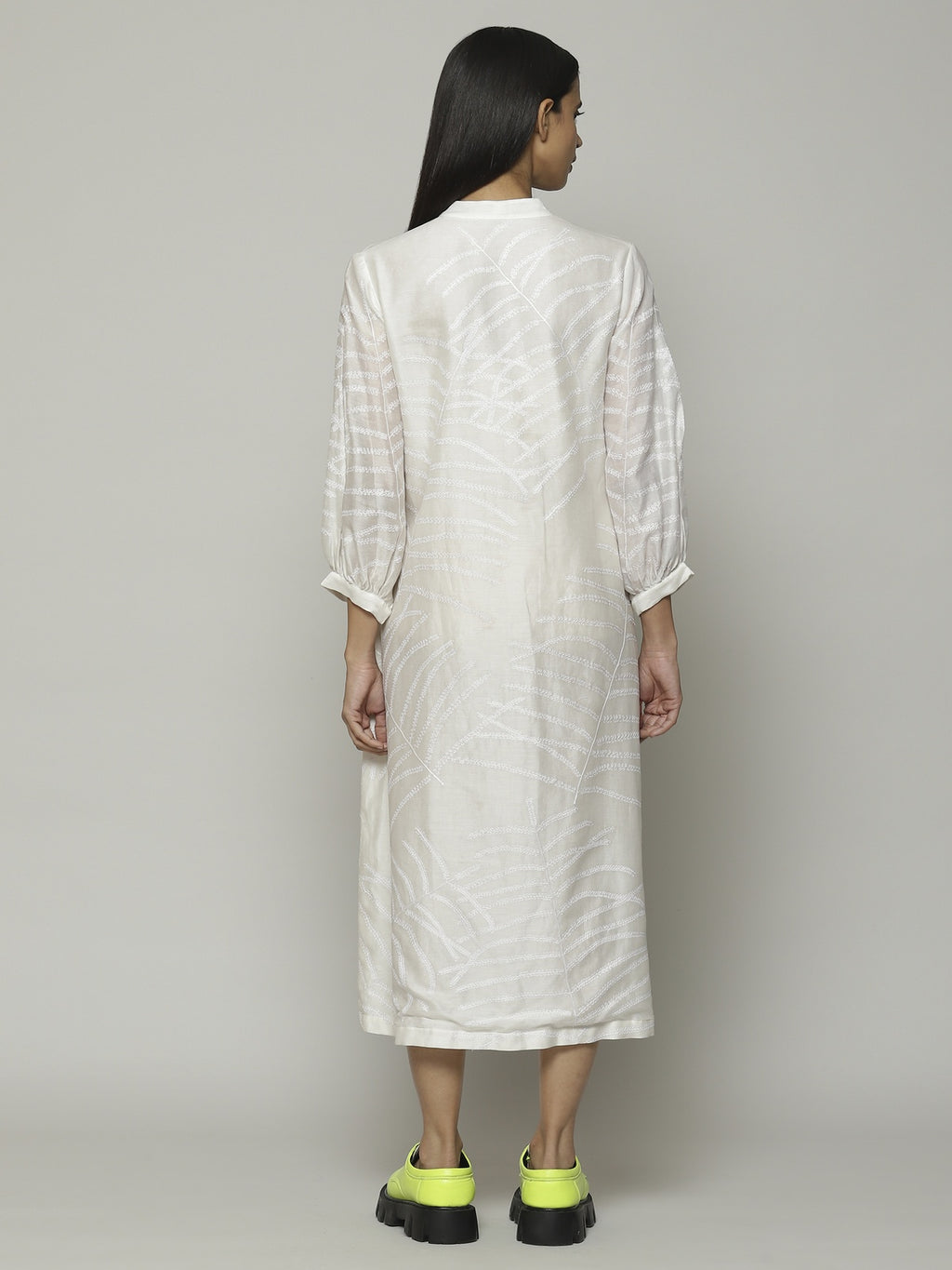 Fern Crewel Embroidered Silk X Cotton Tunic Ivory