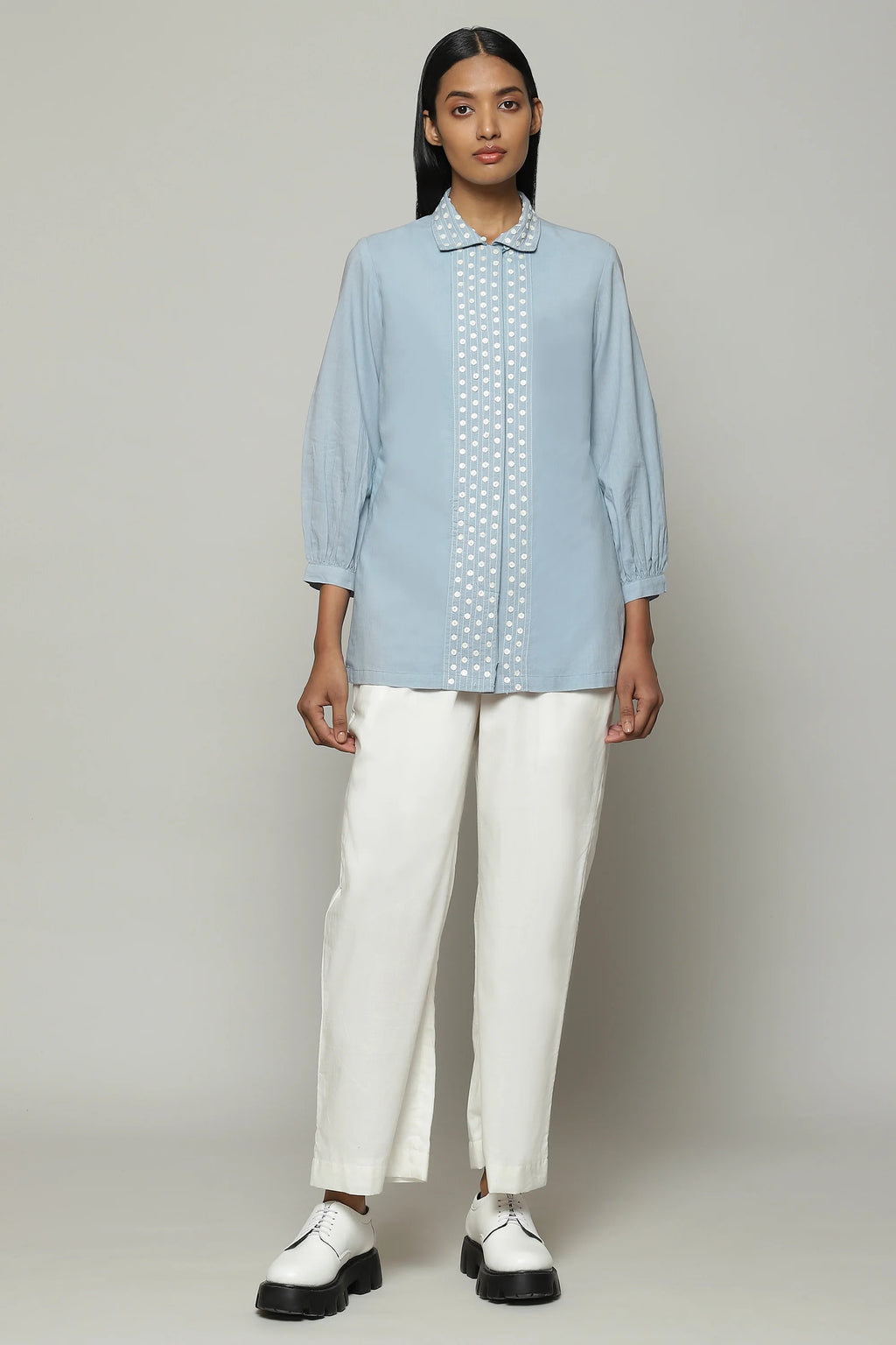 Mother Of Pearl Embroidered Cambric Shirt Carolina