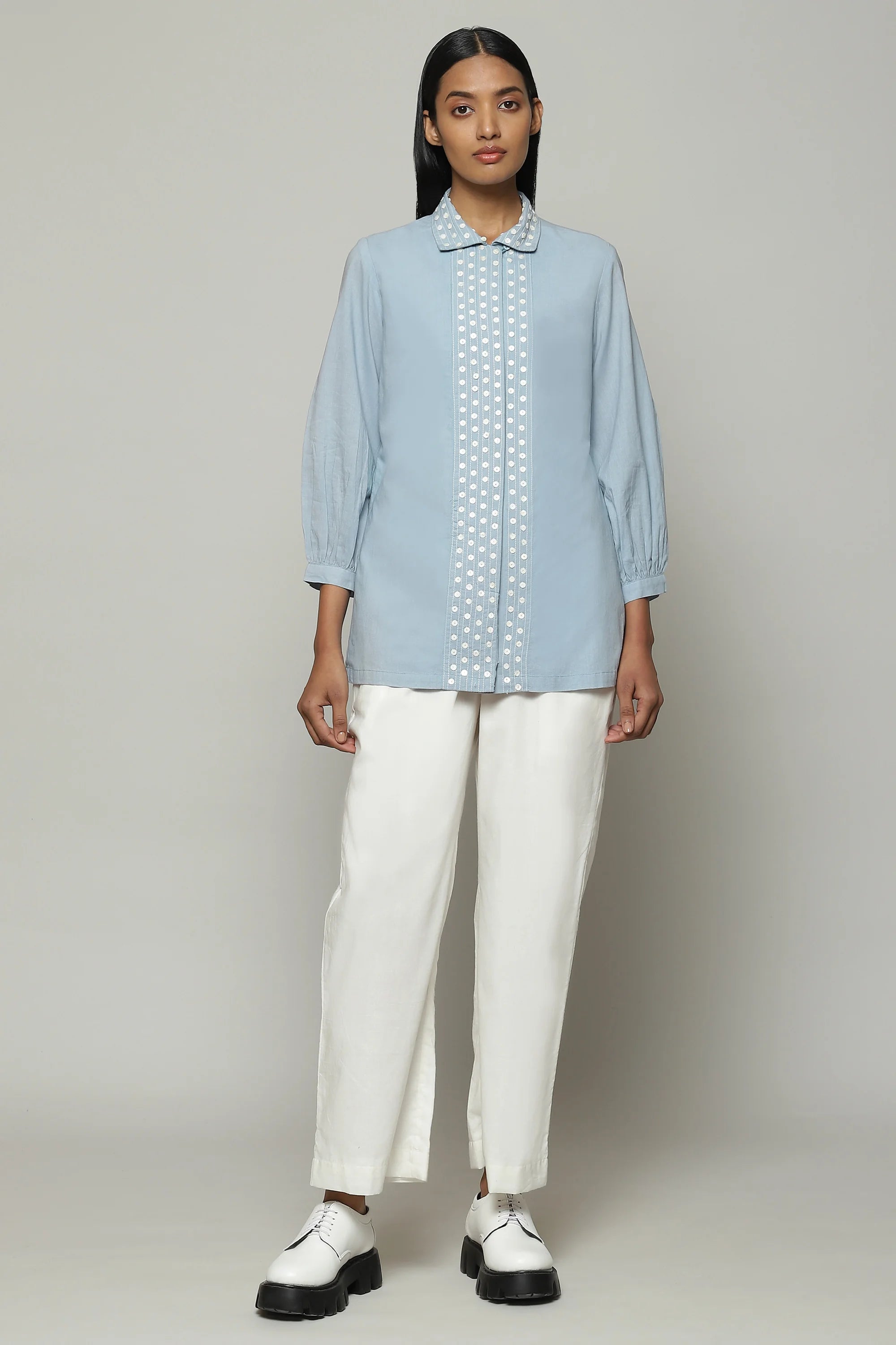 Mother Of Pearl Embroidered Cambric Shirt Carolina