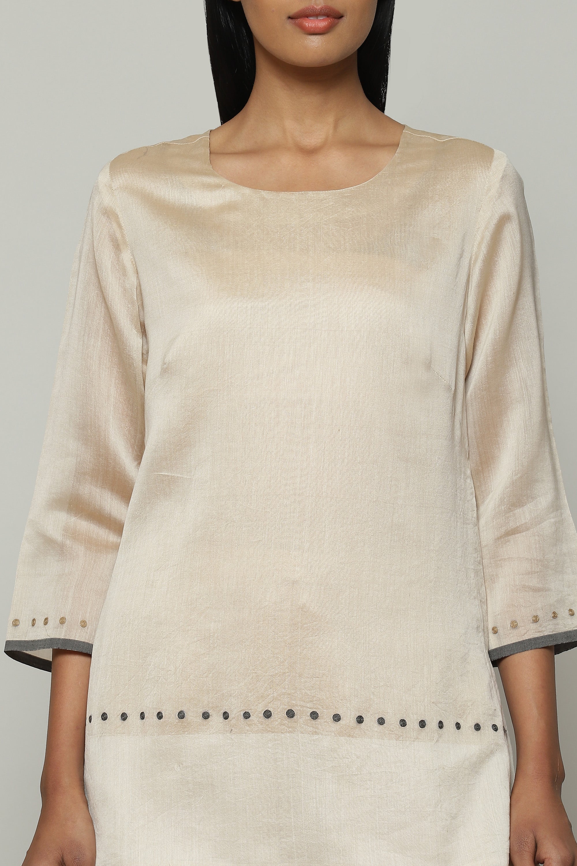 Maheshwar Border Silk X Cotton Tunic Parchment