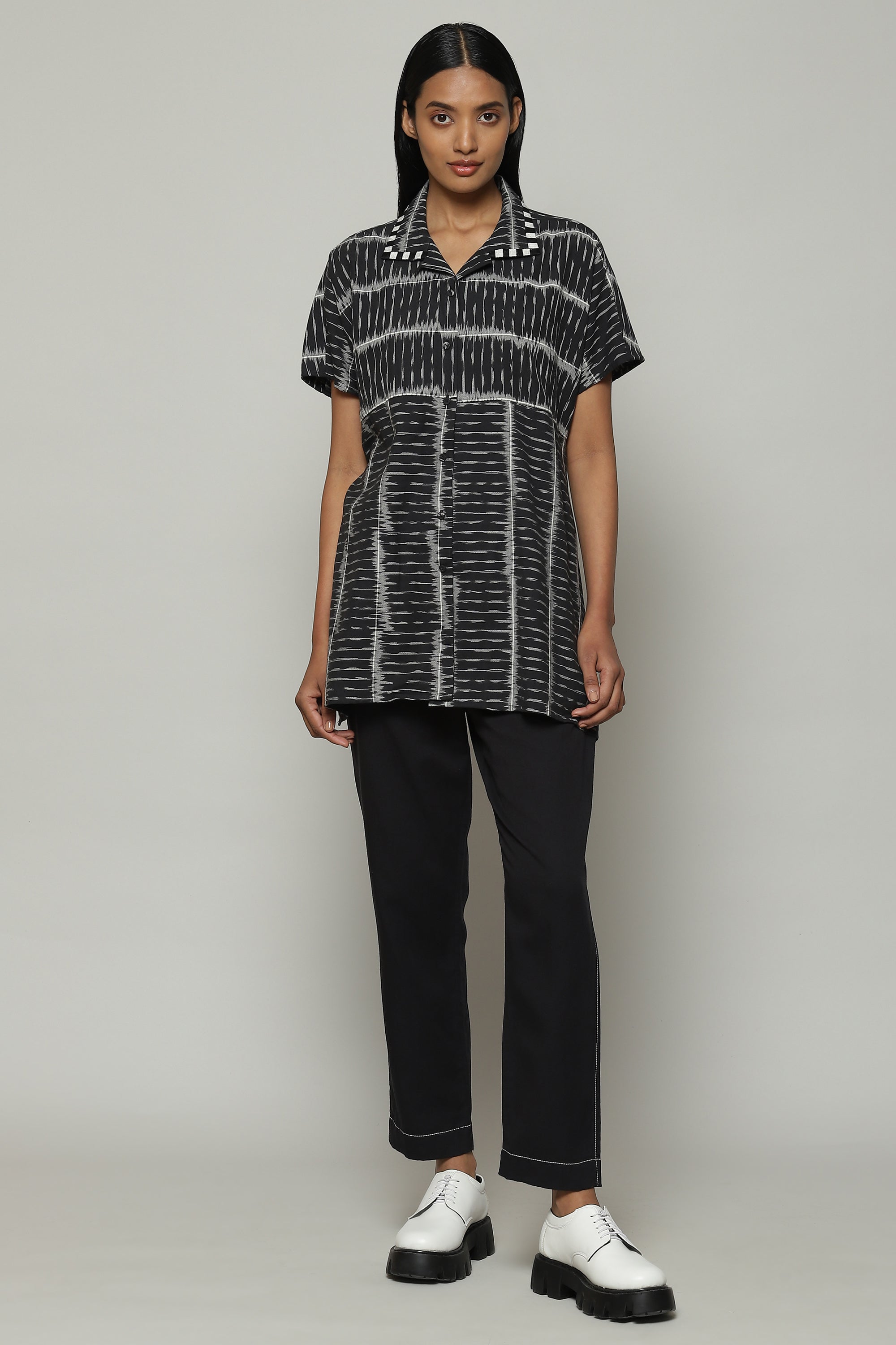 Single Ikat Cotton Shirt Black