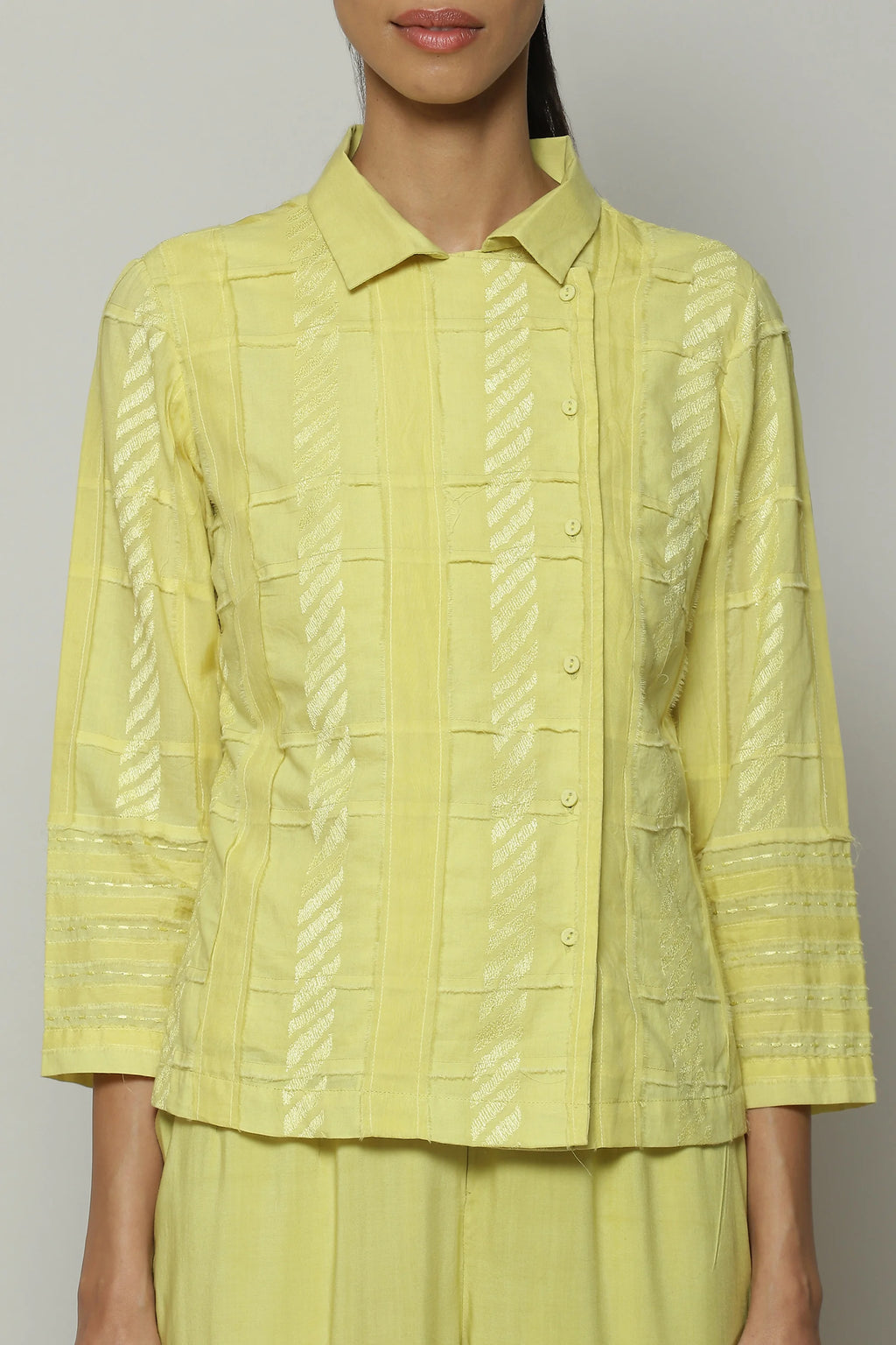 Patchwork Embroidered Cambric Shirt Lime