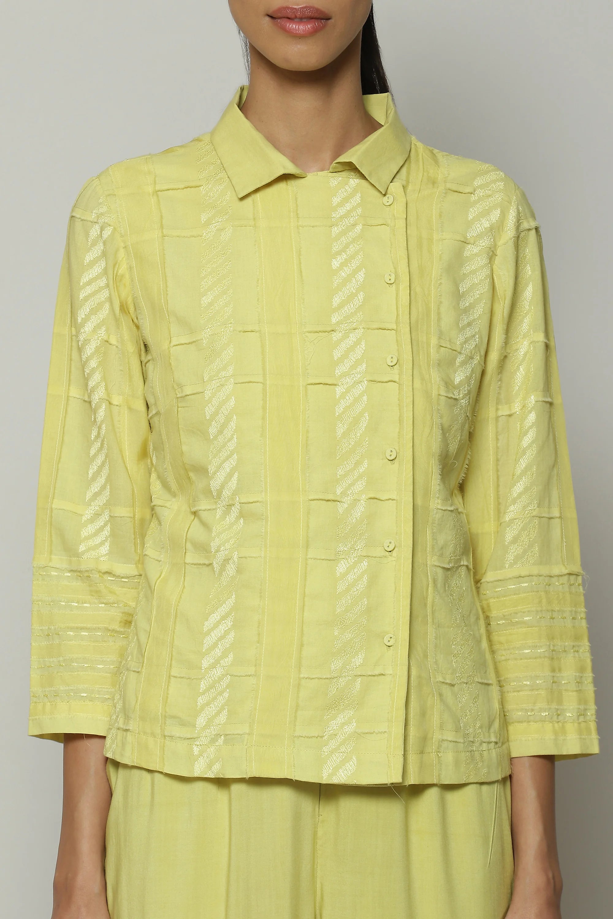 Patchwork Embroidered Cambric Shirt Lime