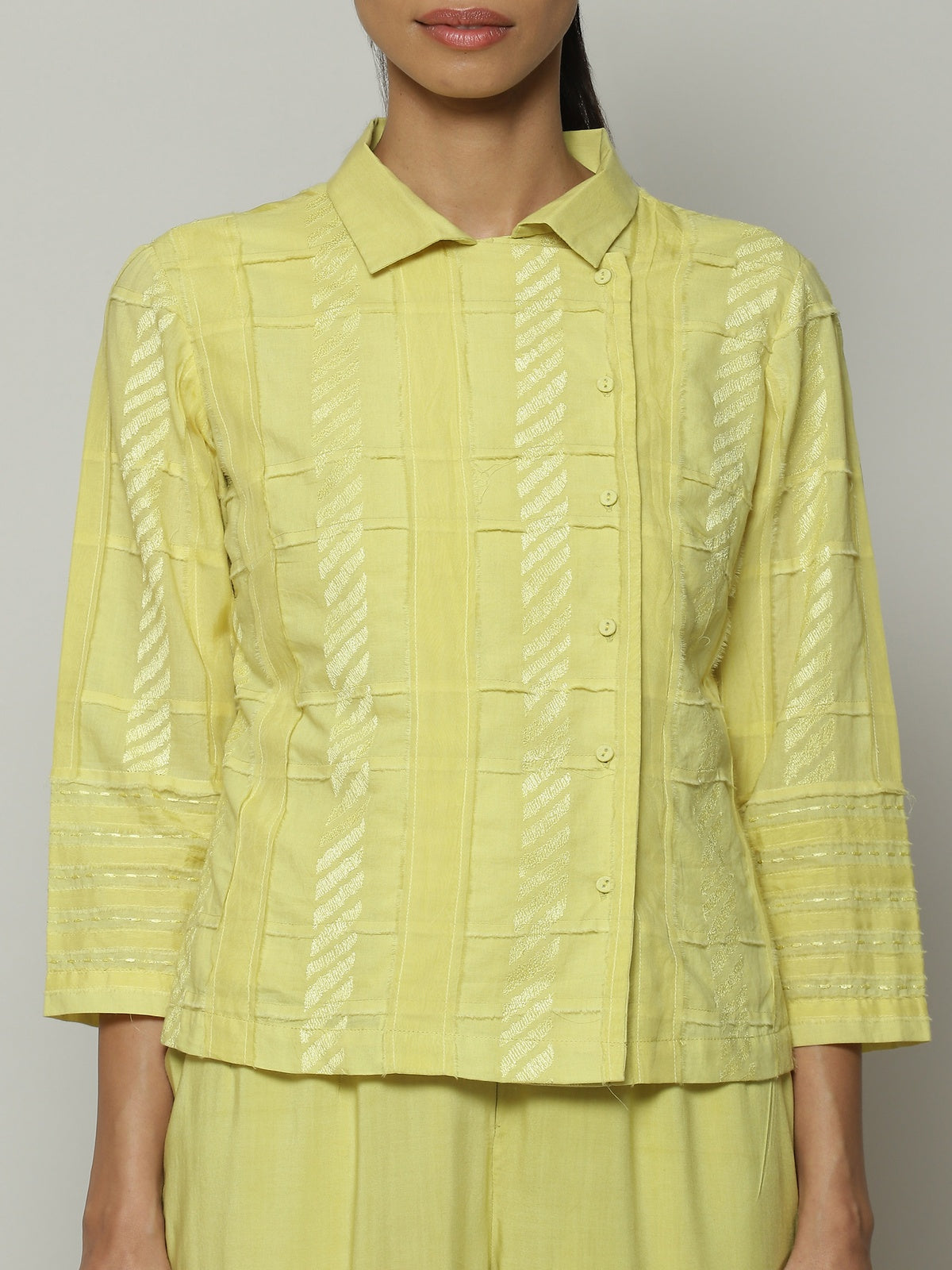 Patchwork Embroidered Cambric Shirt Lime