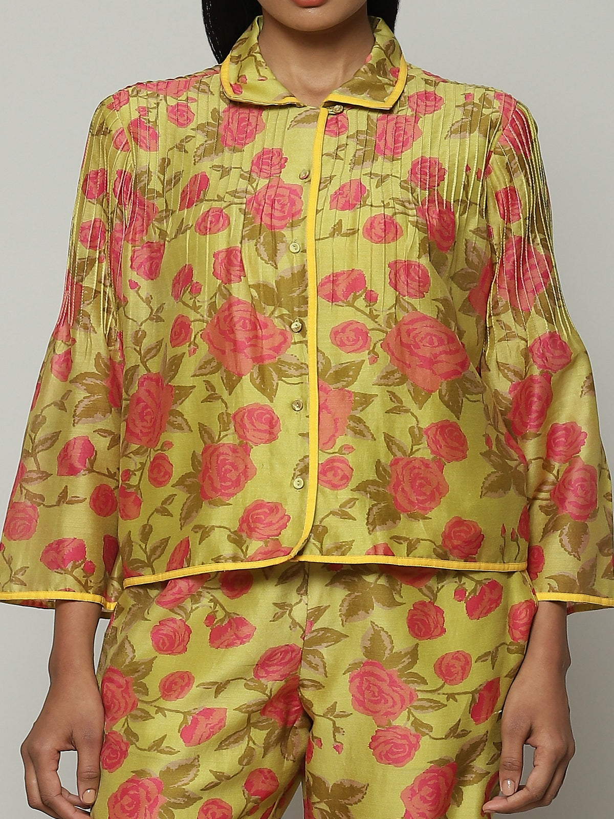 Kenzo Print Silk X Cotton Shirt Lime-Pink