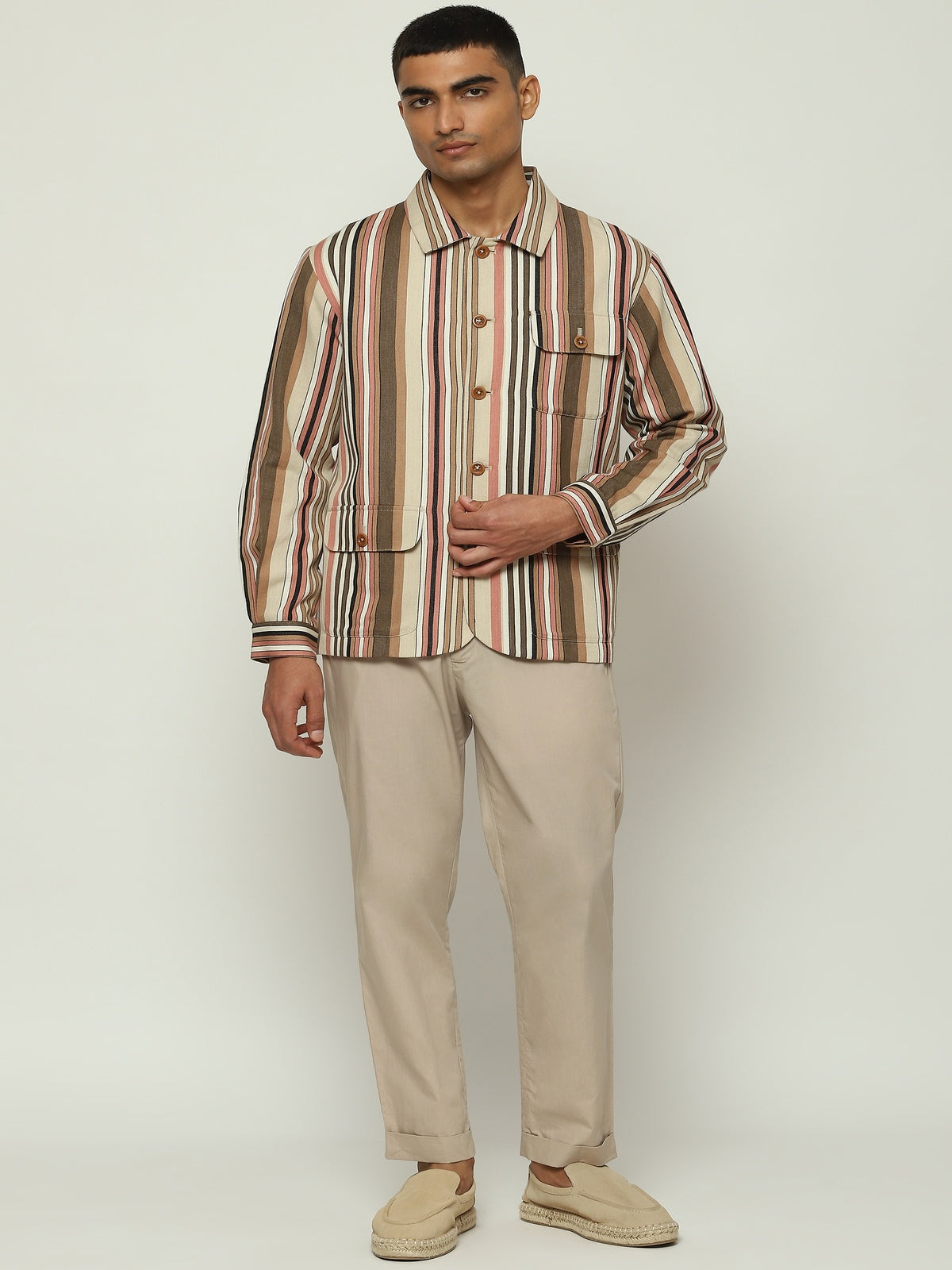 Woven Neutral Stripes Jacket