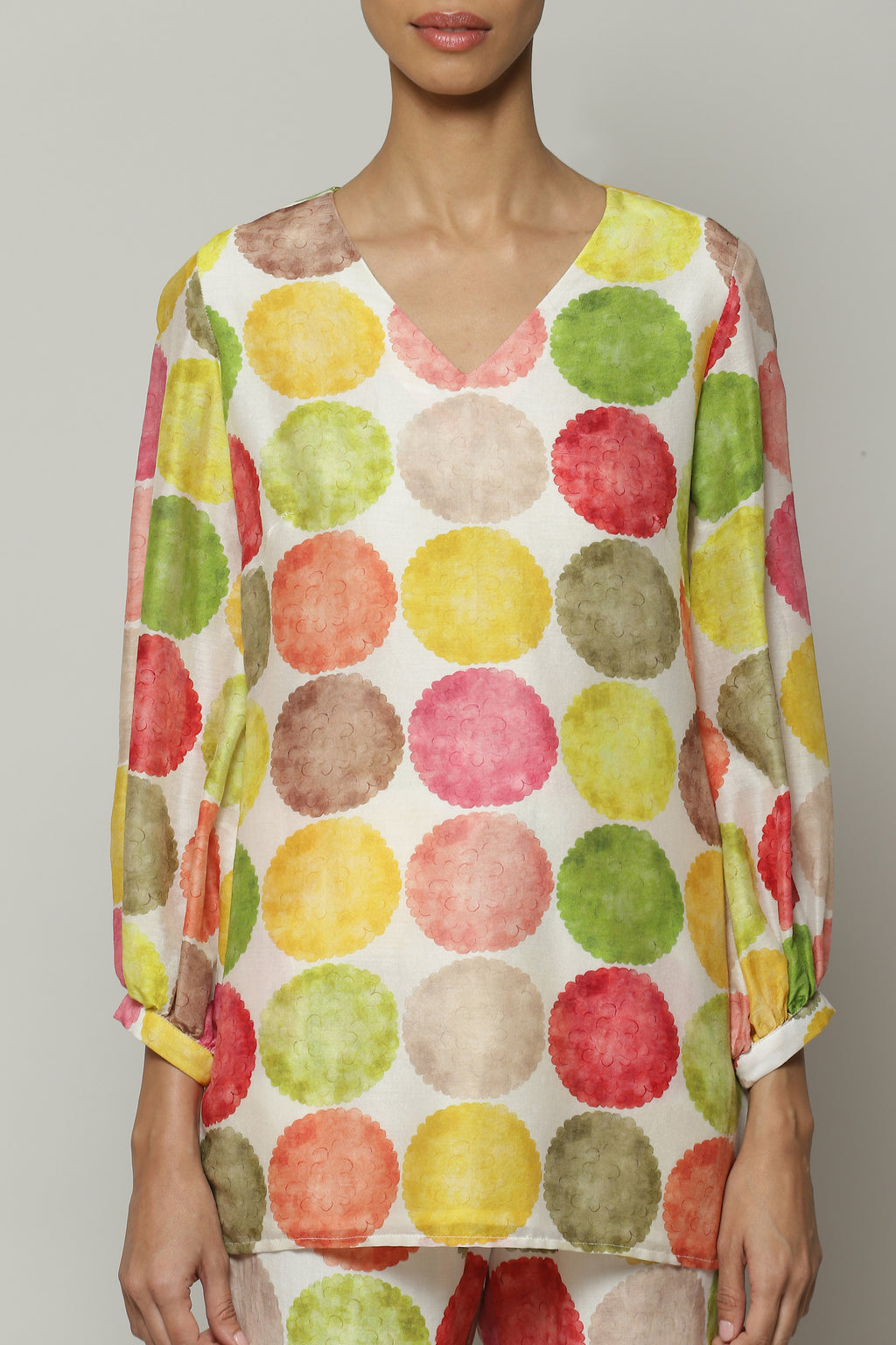 Chrysantheum Print Silk Cotton Dress Multicolour