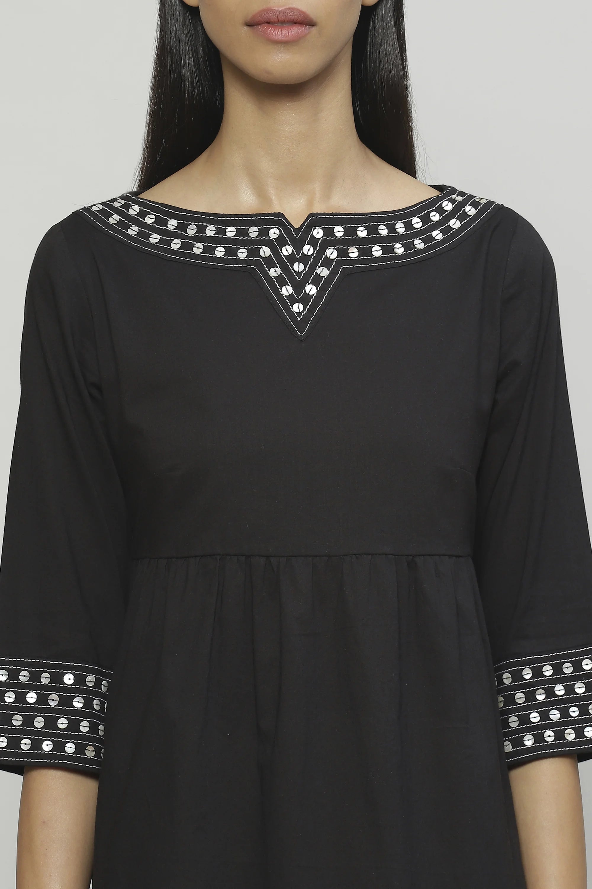 Mother Of Pearl Embroidered Cambric Tunic Black