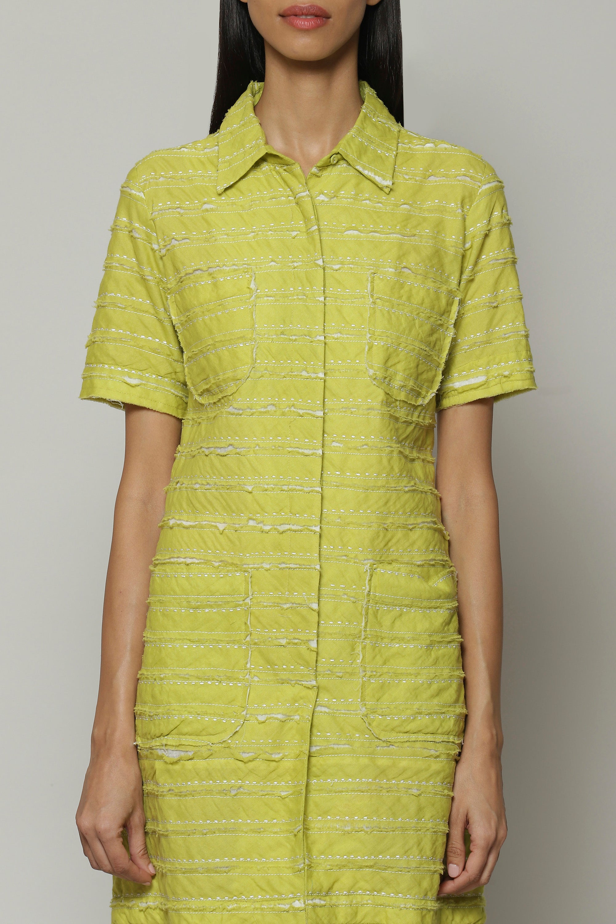 Applique Cutwork Cotton Shirt Citrus