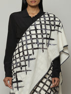 Lattice Printed Hand Woven Cotton Saree Black
