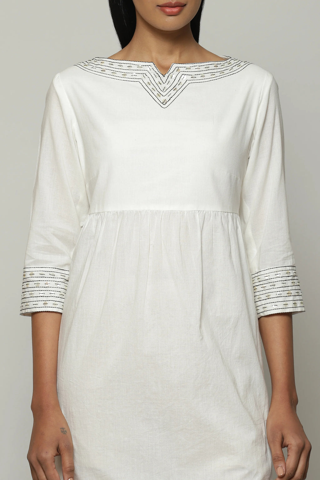 Mother Of Pearl Embroidered Cambric Tunic Ivory