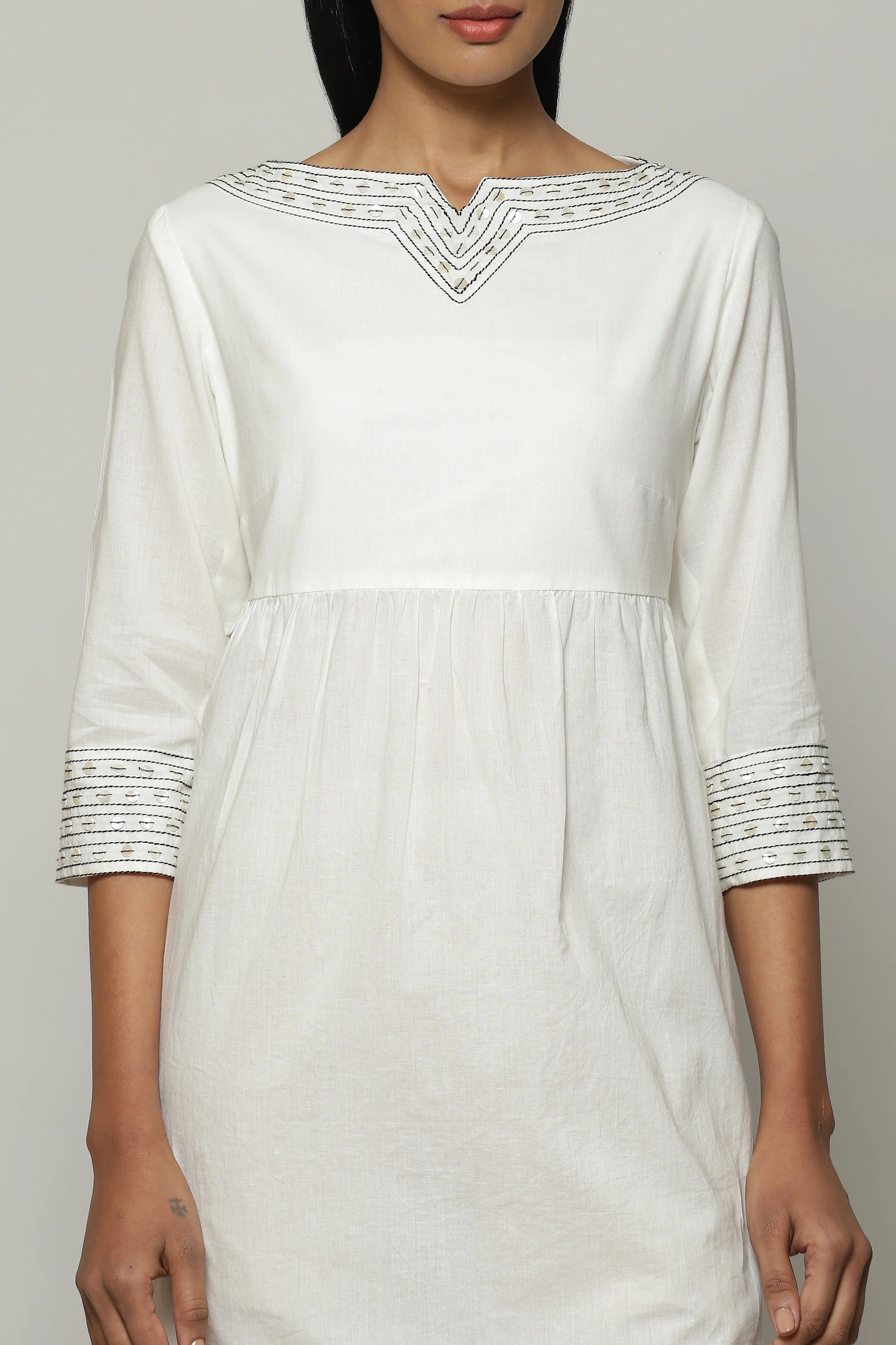 Mother Of Pearl Embroidered Cambric Tunic Ivory