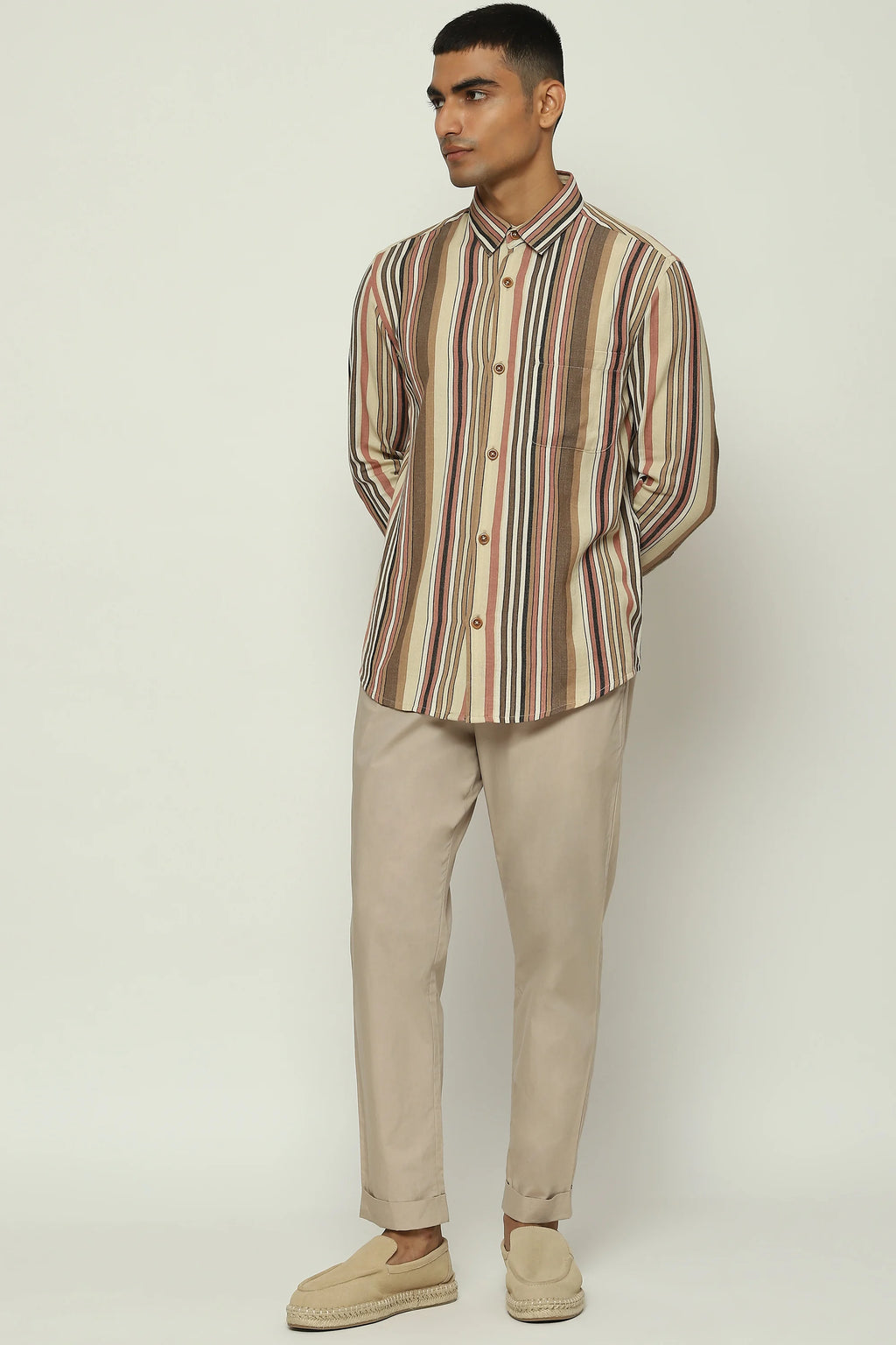 Woven Neutral Stripes Shirt