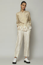 Ombre Crewel Embroidered Voile Shirt Parchment
