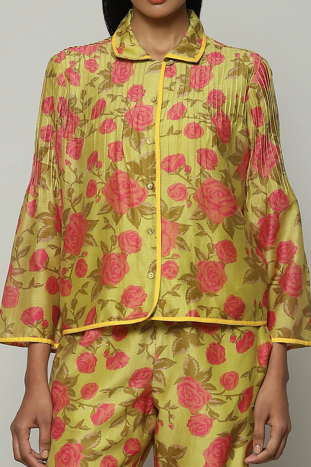 Kenzo Print Silk X Cotton Shirt Lime-Pink