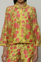 Kenzo Print Silk X Cotton Shirt Lime-Pink