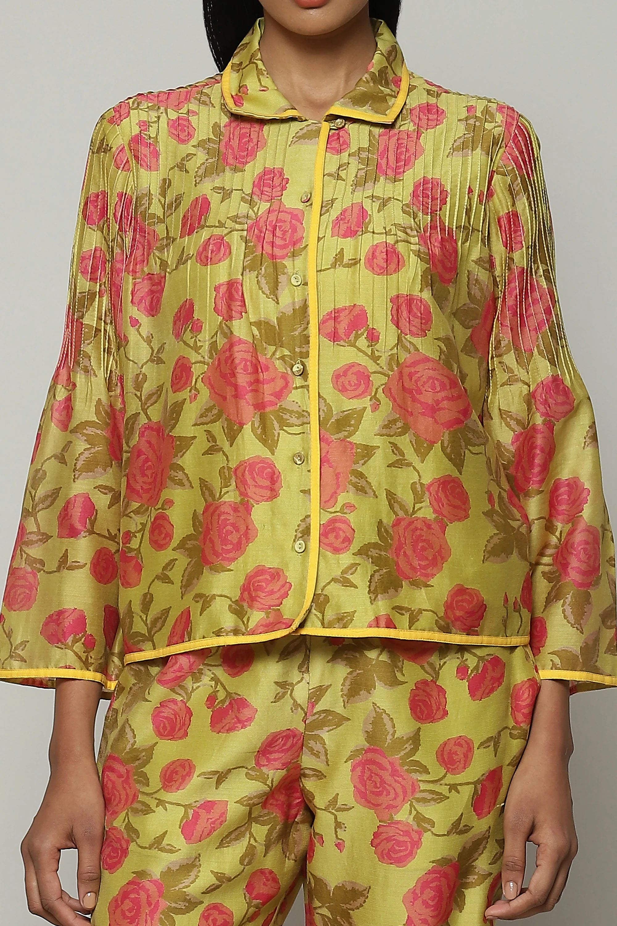 Kenzo Print Silk X Cotton Shirt Lime-Pink