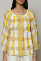 Block Printed Embroiered Luxe Voile Top Apricot