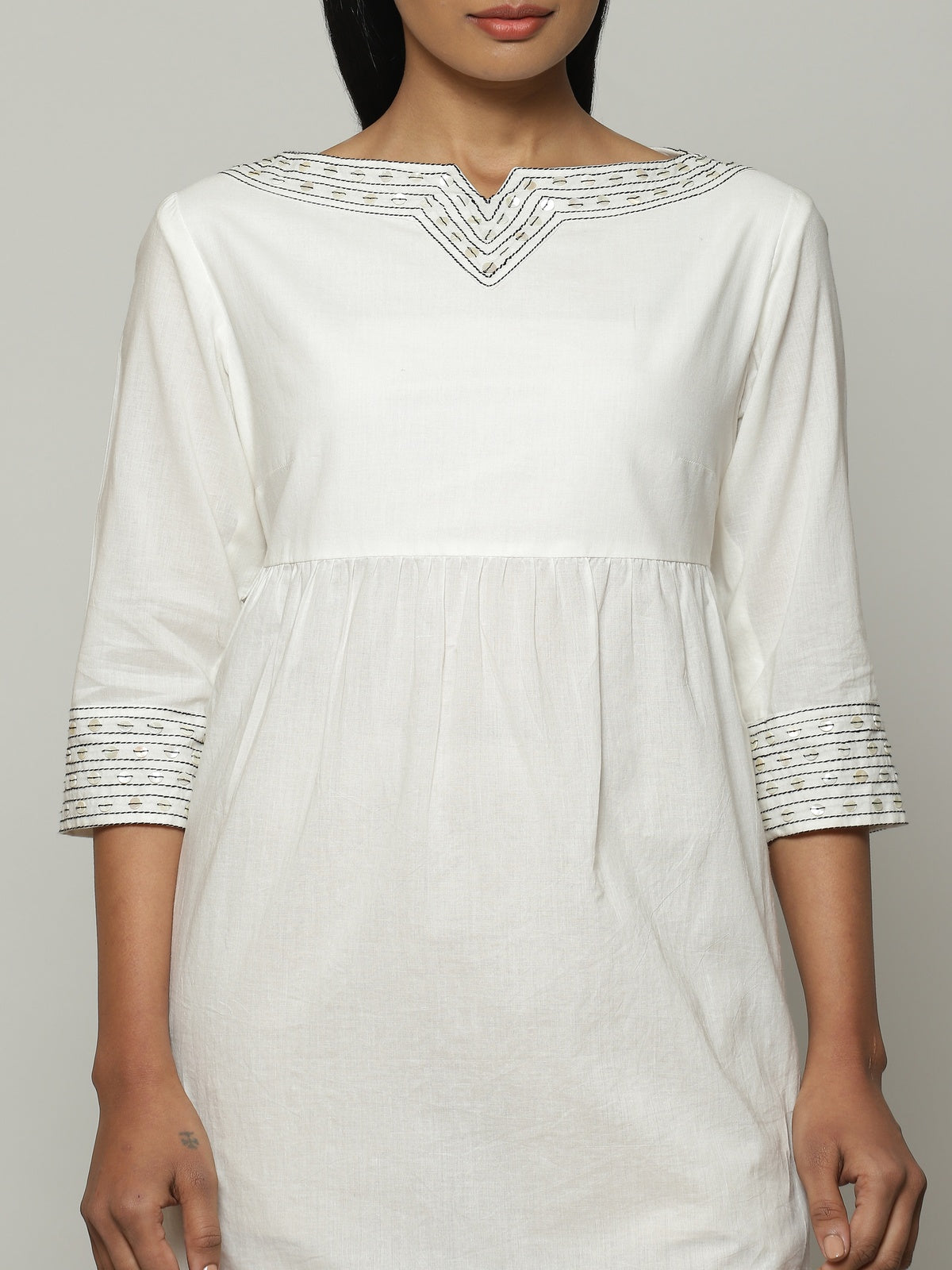 Mother Of Pearl Embroidered Cambric Tunic Ivory