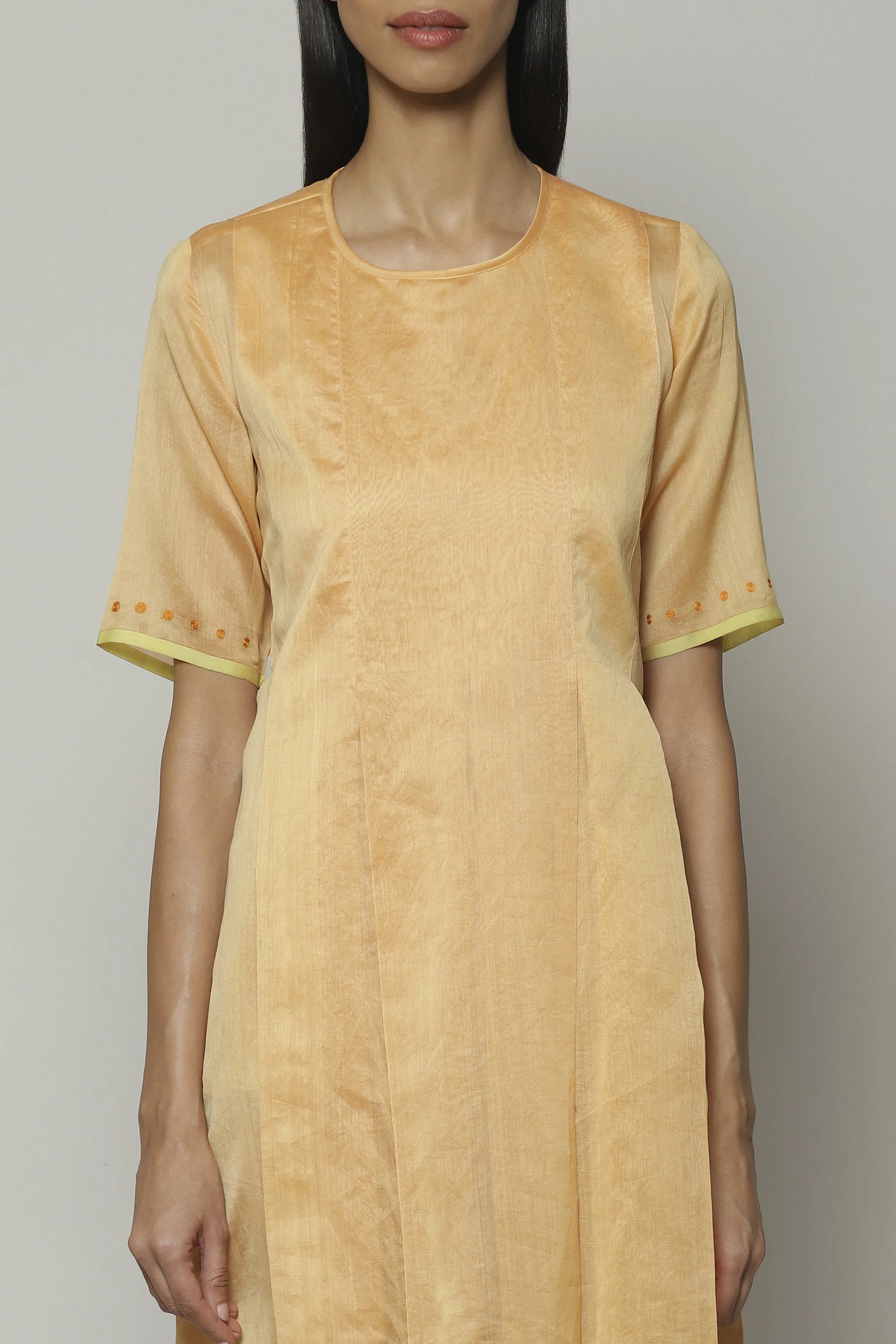 Maheshwar Border Silk X Cotton Kurta Apricot