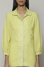 Mother Of Pearl Embroidered Cambric Shirt Lime