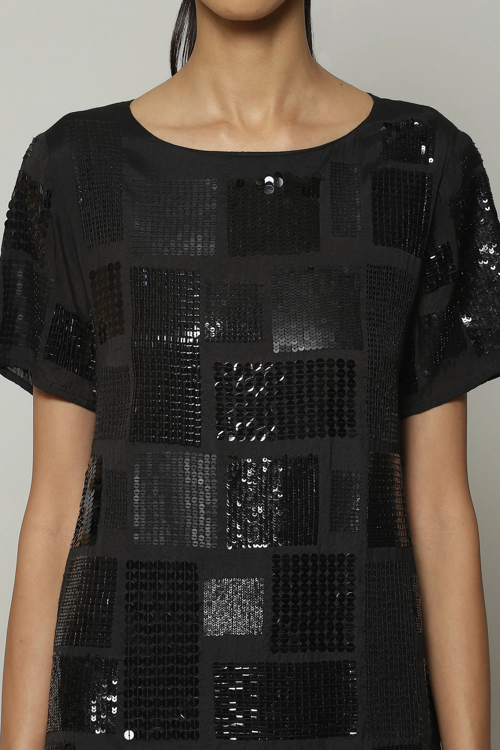 Square Sequin Luxe Voile Dress Black