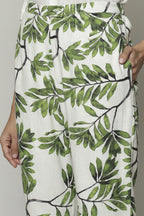 Leaf Print Handspun Handwoven Cotton Pant Ivory