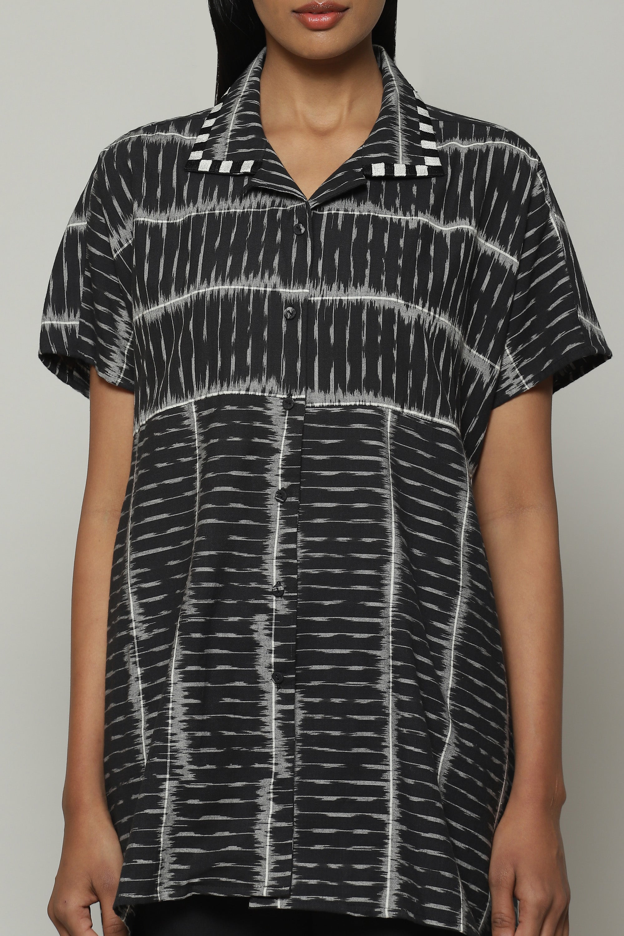 Single Ikat Cotton Shirt Black