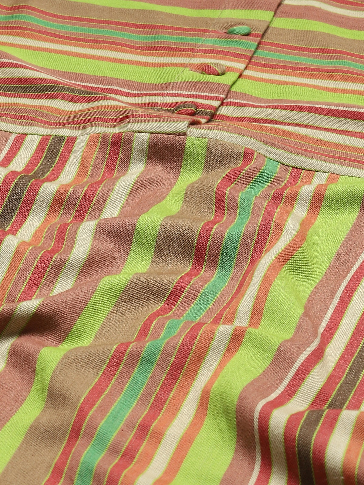 Green Multicolour Woven Stripes Dress