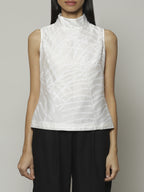 Fern Crewel Embroidered Silk X Cotton Top Ivory