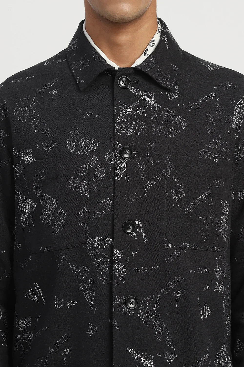News Print Shirt Jacket Black