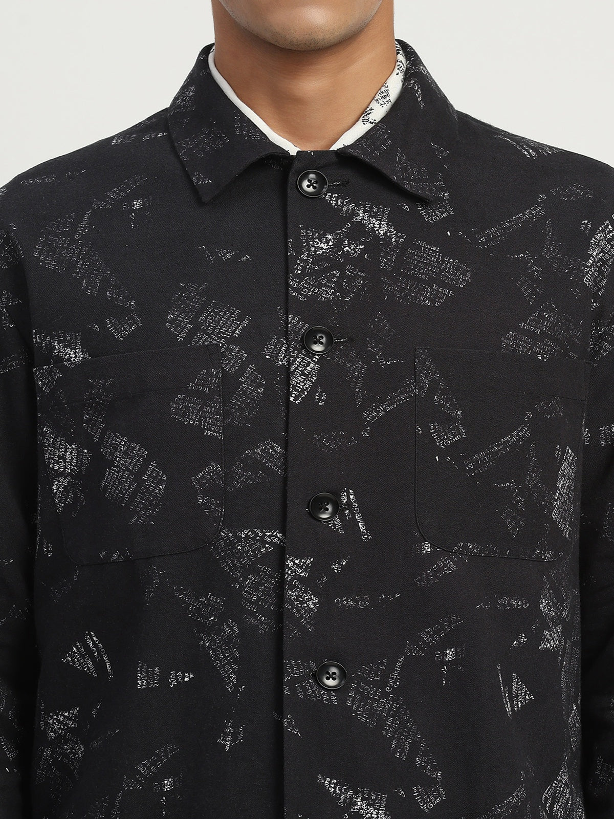 News Print Shirt Jacket