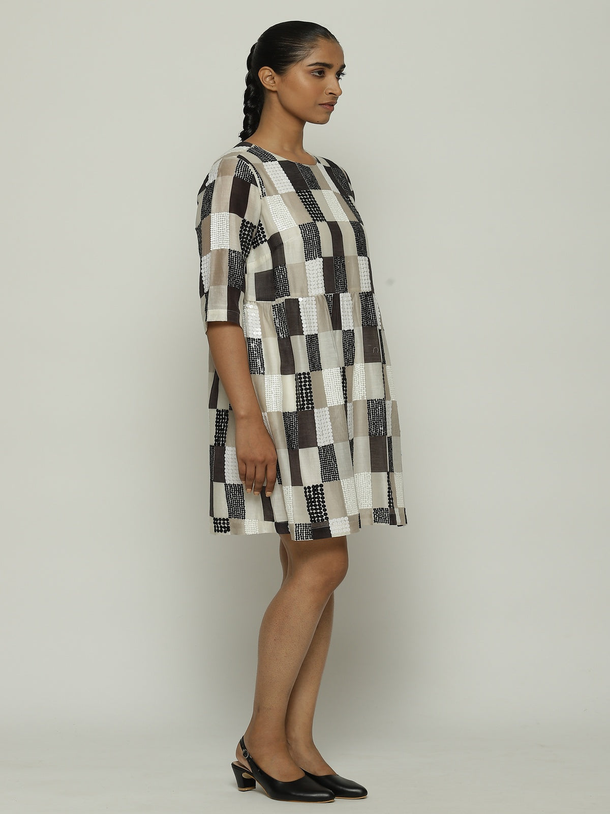 Print & Sequins Blocks (B/W) Dress