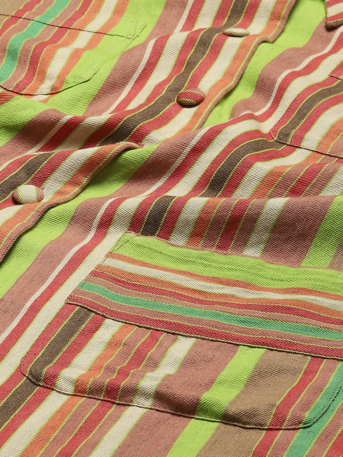 Green Multicolour Woven Stripes Shirt