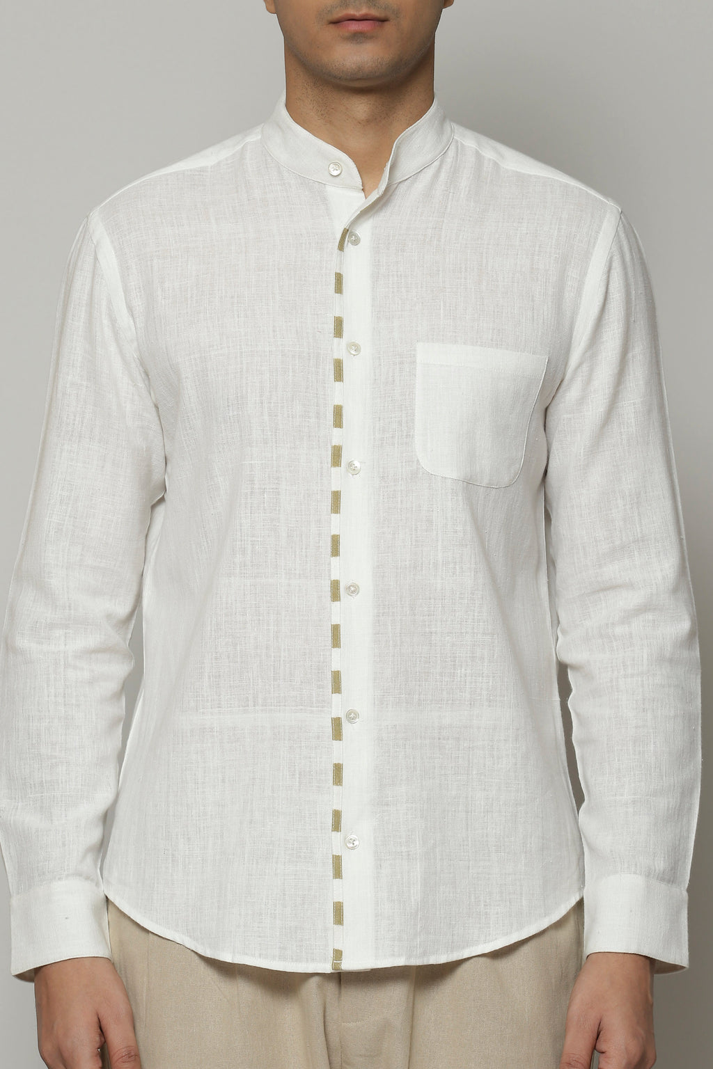 Block Printed Handspun Handwoven Shirt Parchment