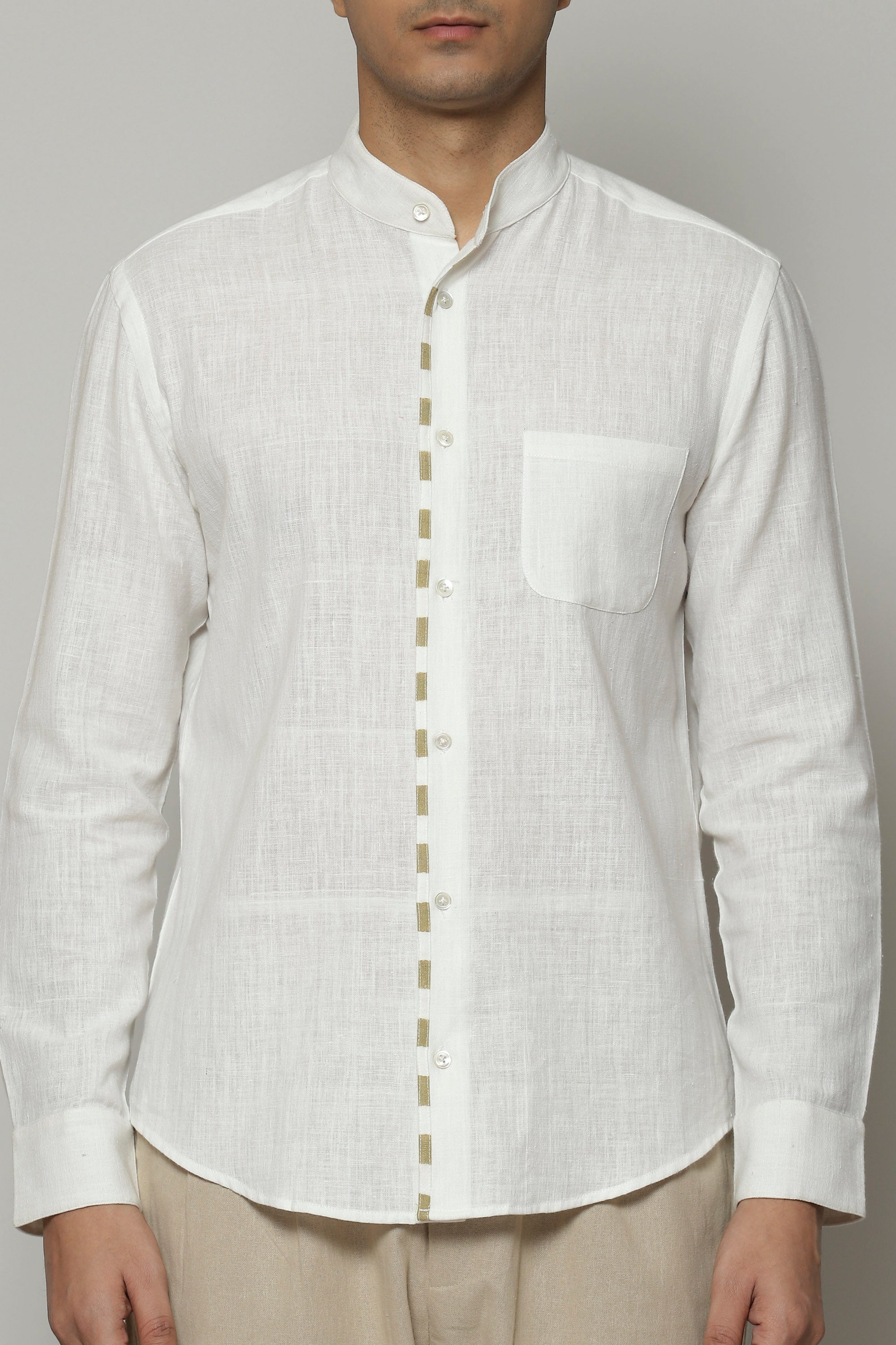 Block Printed Handspun Handwoven Shirt Parchment