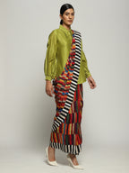 Print & Sequins Blocks Red Saree