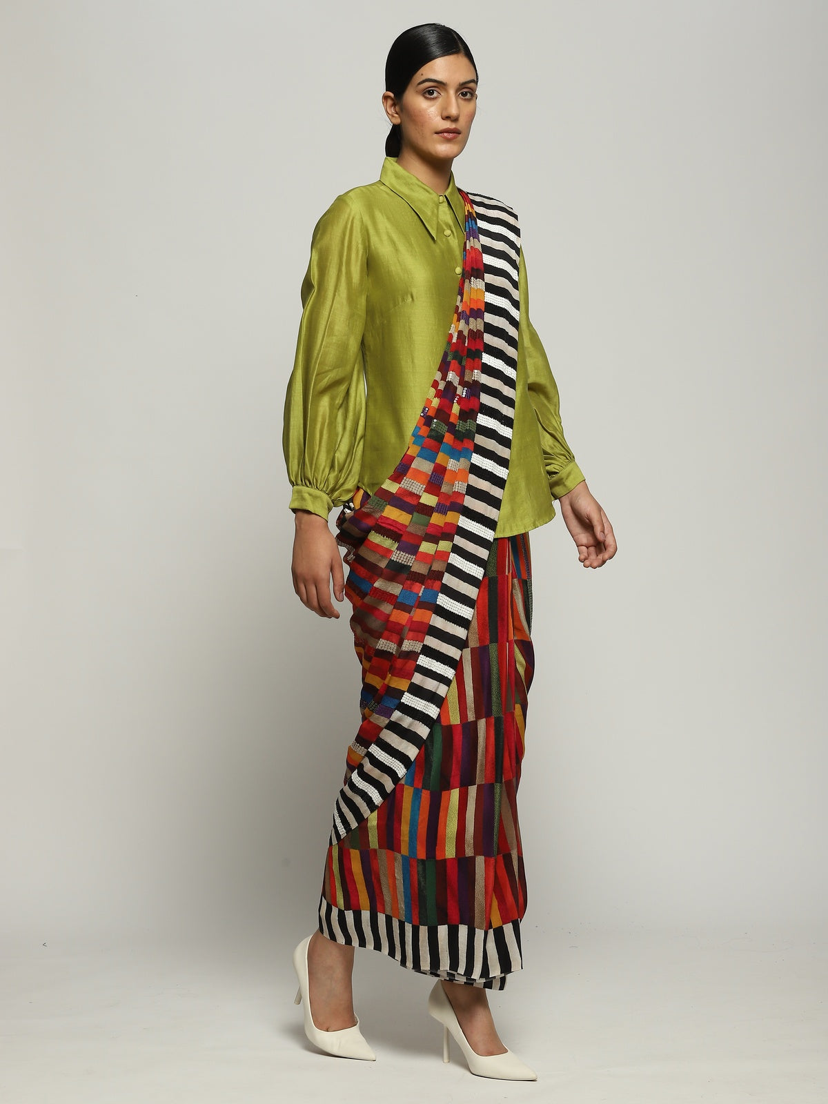Print & Sequins Blocks Red Saree